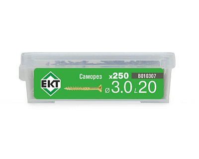 Саморез конструкционный 3.0x20, потай, желтый цинк, ЕКТ (пласт.конт./250шт)