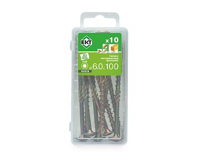 Саморез конструкционный 6.0x100, прессшайба, желтый цинк, ЕКТ (мини-конт./10шт)