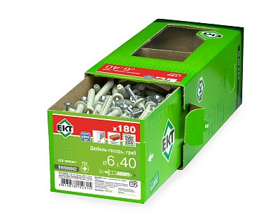 Дюбель-гвоздь GL, 6x40 гриб, нейлон, ЕКТ (кор. с окном/180шт)
