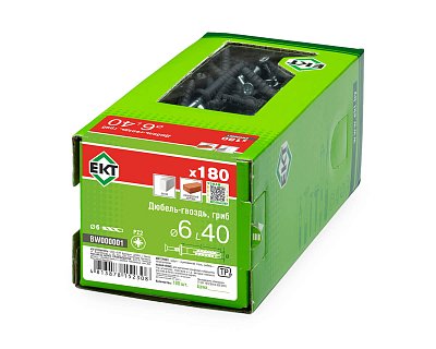 Дюбель-гвоздь GL, 6x40 гриб, п/п, ЕКТ (кор. с окном/180шт)