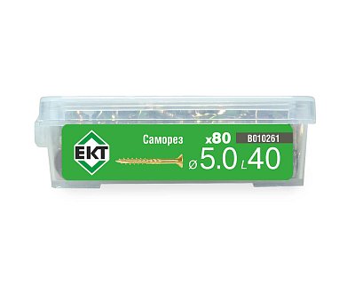 Саморез конструкционный 5.0x40, потай, желтый цинк, ЕКТ (пласт.конт./80шт)