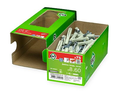 Дюбель-гвоздь GL, 8x60 потай, нейлон, ЕКТ (кор. с окном/75шт)