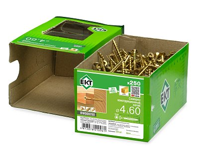 Саморез конструкционный 4.0х60, потай, желтый цинк, ЕКТ (кор. с окном/250шт)