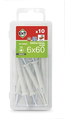 Дюбель-гвоздь GL, 6x60 потай, нейлон, ЕКТ (мини-конт./10шт)