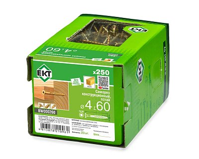 Саморез конструкционный 4.0х60, потай, желтый цинк, ЕКТ (кор. с окном/250шт)