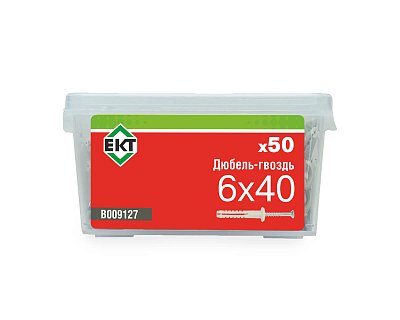 Дюбель-гвоздь GL, 6x40 гриб, нейлон, ЕКТ (пласт.конт./50шт)