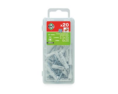 Саморез, белый цинк 3,5х35 + распорный дюбель DSD S 6х30, нейлон (упак/20шт)