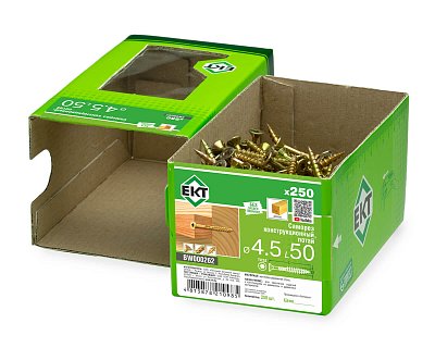 Саморез конструкционный 4.5х50, потай, желтый цинк, ЕКТ (кор. с окном/250шт)