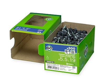 Саморез кровельный с резин. прокл. 5.5x19, сверло PT3, RAL7024, в коробке с окном, ЕКТ (упак/300шт)