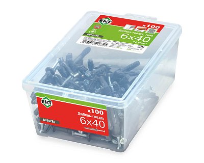 Дюбель-гвоздь GL, 6x40 гриб, п/п, ЕКТ (пласт.конт./100шт)