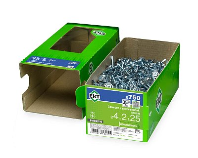 Саморез с прессшайбой, 4.2x25 сверло, цинк, в коробке с окном, ЕКТ (упак/750шт)