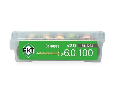 Саморез конструкционный 6.0x100, прессшайба, желтый цинк, ЕКТ (пласт.конт./20шт)