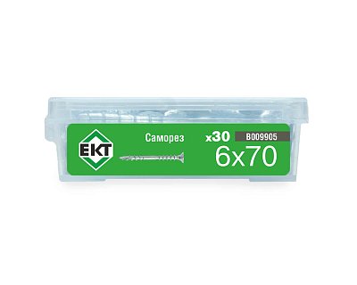 Саморез юстировочный (дистанционный) 6.0x70, потай, оцинк, в пласт. контейнере, ЕКТ (упак/30шт)