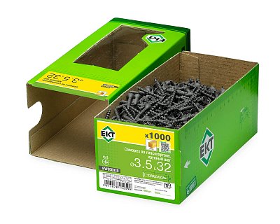 Саморез по ГК 3.5х32 крупный шаг (к дереву), фосфат., в коробке с окном, ЕКТ (упак/1.000шт)