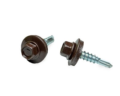 Саморез кровельный с резин. прокл. 5.5x25, сверло РТ3, RAL8017, в пласт. контейнере, ЕКТ (упак/50шт)