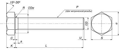 Болт с шестигранной головкой M12х180, DIN933, НЕРЖ. СТАЛЬ (упак/140шт)