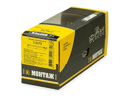 Гвоздь строительный 3.0x70, МОНТАЖ (кор. с окном/1кг)