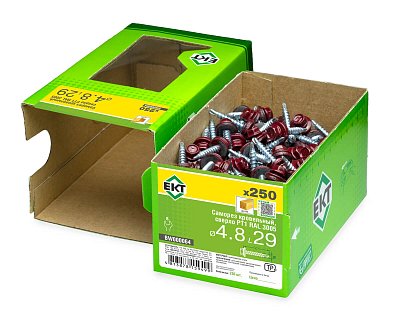 Саморез кровельный с резин. прокл. 4.8х29 сверло PT1, RAL 3005, в коробке с окном, ЕКТ (упак/250шт)