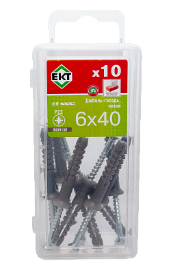 Дюбель-гвоздь GL, 6x40 потай, п/п, ЕКТ (мини-конт./10шт)