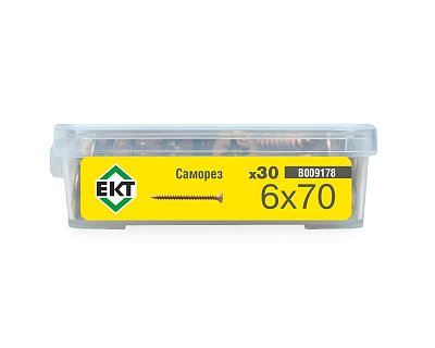 Саморез, желтый цинк 6,0х70 в пласт. контейнере (упак/30шт)
