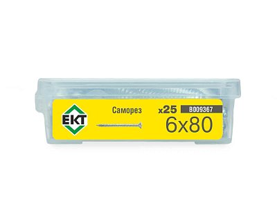 Саморез универсальный 6.0х80, белый цинк в пласт. контейнере (упак/25шт) ЕКТ