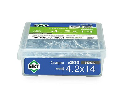 Саморез с прессшайбой, 4.2x14 сверло, цинк,в пласт.контейнере, ЕКТ (упак/200шт)