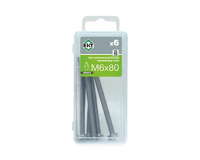 Болт с шестигранной головкой M6х80, DIN933, НЕРЖ. СТАЛЬ, ЕКТ (упак/6шт)