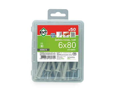 Дюбель-гвоздь GL, 6x80 гриб, нейлон, ЕКТ (пласт.конт./50шт)