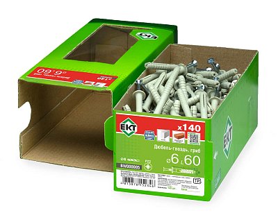 Дюбель-гвоздь GL, 6x60 гриб, нейлон, ЕКТ (кор. с окном/140шт)