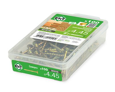 Саморез конструкционный 4.0х45, потай, желтый цинк, ЕКТ (пласт.конт./100шт)
