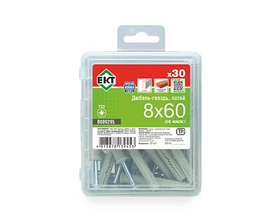 Дюбель-гвоздь GL, 8x60 потай, нейлон, ЕКТ (пласт.конт./30шт)