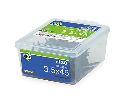 Саморез по ГК, частый шаг 3,5х45 в пласт. контейнере (упак/130шт)