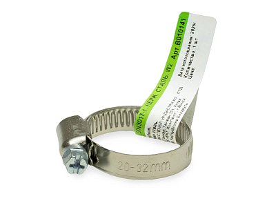 Хомут червячный (20-32 мм), ширина 9 мм, DIN3017-1, НЕРЖ. СТАЛЬ, W2, ЕКТ (с этик./1шт)