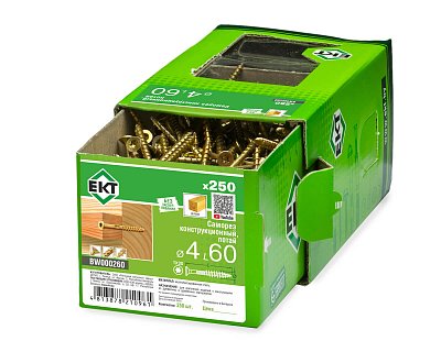 Саморез конструкционный 4.0х60, потай, желтый цинк, ЕКТ (кор. с окном/250шт)