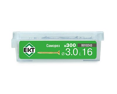 Саморез конструкционный 3.0x16, потай, желтый цинк, ЕКТ (пласт.конт./300шт)