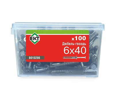 Дюбель-гвоздь GL, 6x40 потай, п/п, ЕКТ (пласт.конт./100шт)