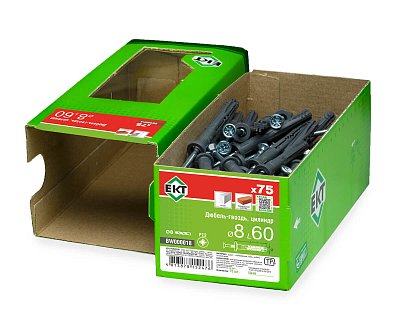 Дюбель-гвоздь GL, 8x60 цилиндр, п/п, ЕКТ (кор. с окном/75шт)