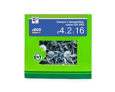 Саморез с п/ш 4.2х16 сверло, RAL 9003, в коробке с окном, ЕКТ (упак/600шт)