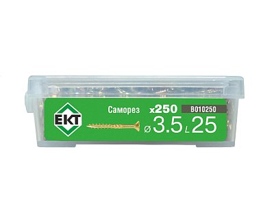 Саморез конструкционный 3.5x25, потай, желтый цинк, ЕКТ (пласт.конт./250шт)