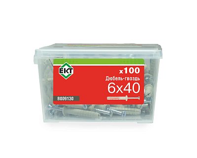 Дюбель-гвоздь GL, 6x40 гриб, нейлон, ЕКТ (пласт.конт./100шт)