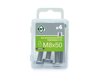 Болт с шестигранной головкой M8х50, DIN933, НЕРЖ. СТАЛЬ, ЕКТ (упак/4шт)