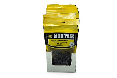 Саморез для гипсокартона 3.5x25, частый шаг (к металлу), фосфат, дой-пак M, МОНТАЖ (пакет/300шт)
