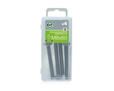 Болт с шестигранной головкой M8х60, DIN933, НЕРЖ. СТАЛЬ, ЕКТ (упак/4шт)