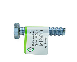 Болт с шестигранной головкой М12х60/60, DIN933 (ГОСТ 7798-70), прочн. 8.8, цинк, ЕКТ (с этик./1шт)