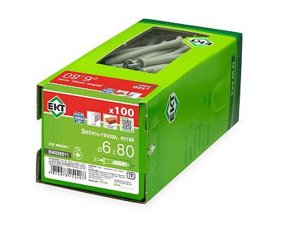 Дюбель-гвоздь GL, 6x80 потай, нейлон, ЕКТ (кор. с окном/100шт)