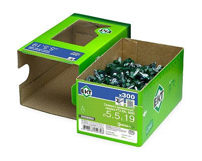 Саморез кровельный с резин. прокл. 5.5х19 сверло PT3, RAL 6005, в коробке с окном, ЕКТ (упак/300шт)