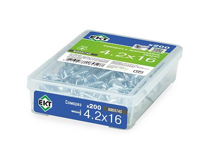 Саморез с прессшайбой, 4.2x16 сверло, цинк,в пласт.контейнере, ЕКТ (упак/200шт)