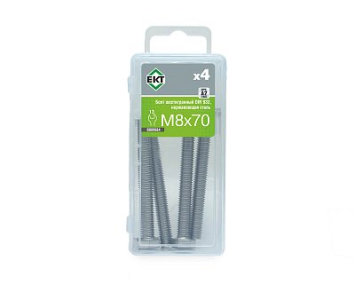 Болт с шестигранной головкой M8х70, DIN933, НЕРЖ. СТАЛЬ, ЕКТ (упак/4шт)