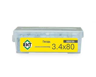 Гвоздь ершеный, 3.4х80, цинк, в пласт.контейнере, ЕКТ (упак/0.4кг)