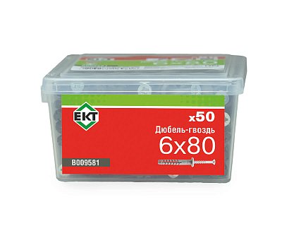 Дюбель-гвоздь GL, 6x80 гриб, п/п, ЕКТ (пласт.конт./50шт)